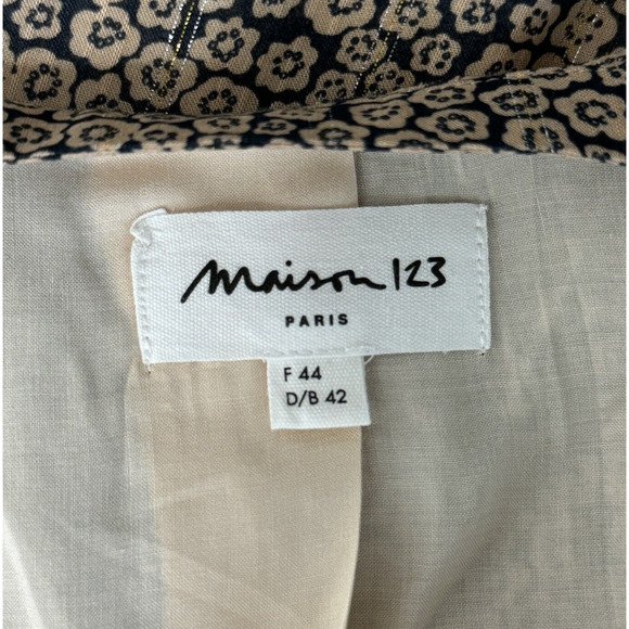 Maison 123 Dress Womens 12 Black Tan Ditzy Floral Shift Neutral Boho Peasant‎ - Picture 7 of 10